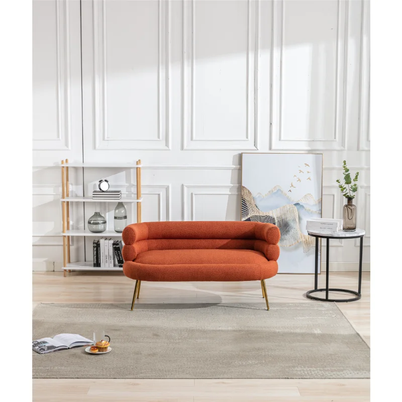 

COOLMORE Accent Chair \ Leisure Sofa with Golden Feet Orange Metal [US Stock]