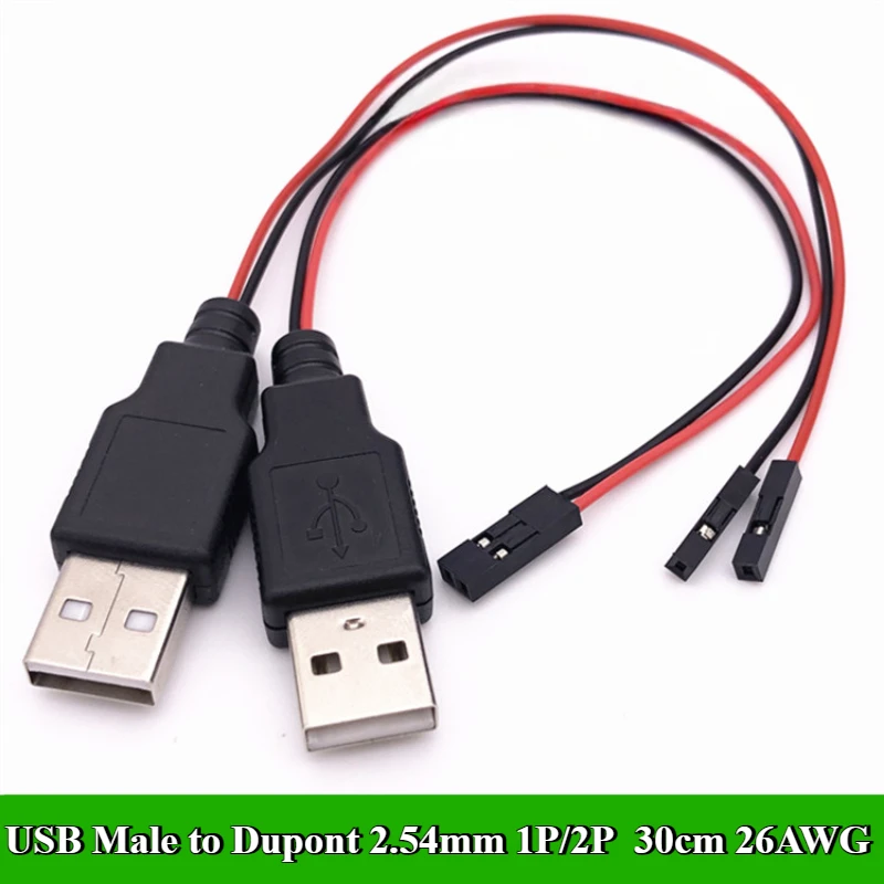 Фото 1/3/5/10/30/50 шт./лот USB-кабель для зарядного устройства к Dupont 2,54 мм 1P/2P клеммный провод 30 см 26AWG для удлинительной линии управления шасси №3