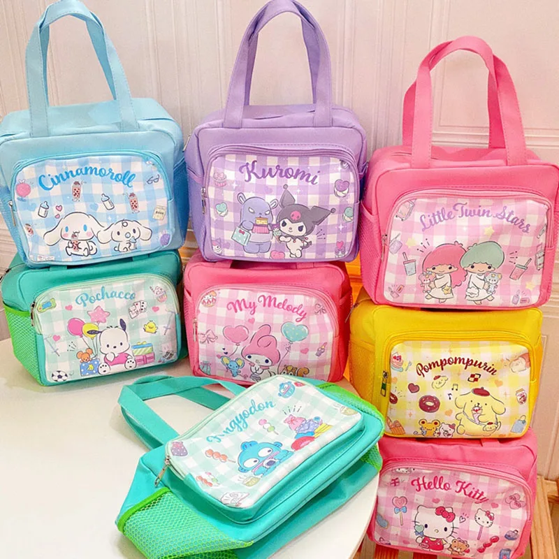 

Kawaii Sanrio My Melody Cinnamoroll Kuromi Cute Anime Cartoon Lunchbox Bag Large Plaid Multi-Pocket Storage Tote Bag Girls Gift