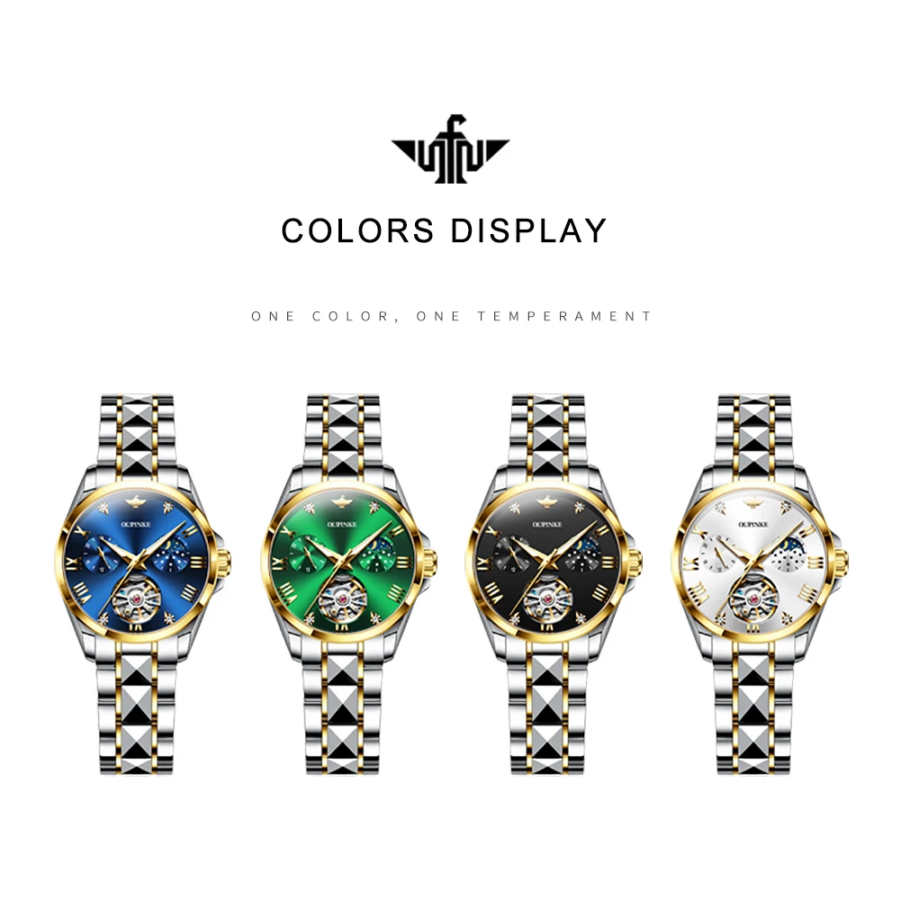 OUPINKE Luxury Watches for Women Automatic Mechanical Sapphire Waterproof Hollow Top Brand Watch Girls Ladies Bracelet Gift Set