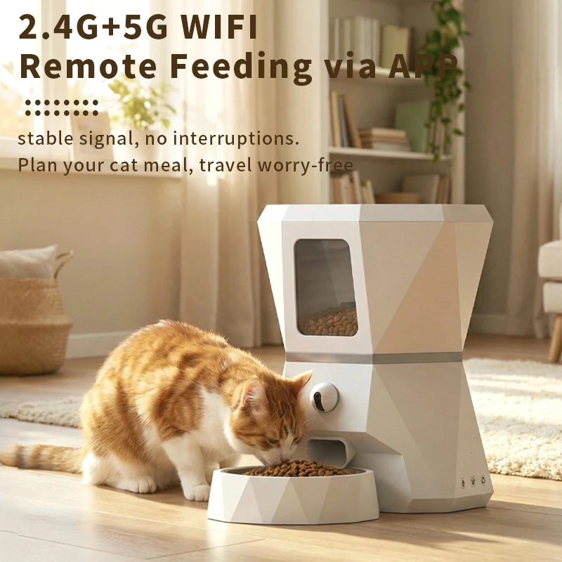 Фото Высококачественный автоматический дозатор корма для кошек с Wi-Fi, управлением через приложение Tuya, таймером и регулируемой HD-камерой, объем 4 л №3