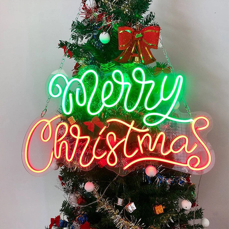 LED Merry Christmas Neon Lights Sign Christmas  Wall Decor Night Lights Aesthetic Room Wall Decor Bedroom Store Bar Party Gift