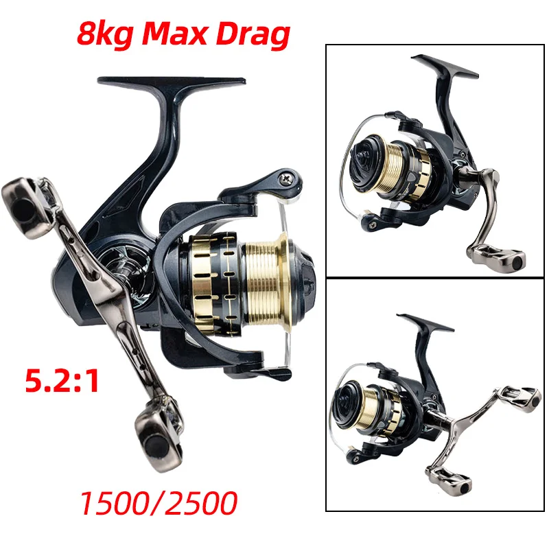 

1500/2500 Fishing Reel 8Kg Max Drag Single/Double Rocker Fishing Reel Gear Ratio 5.2:1 Metal High Speed Spinning Fishing Wheel