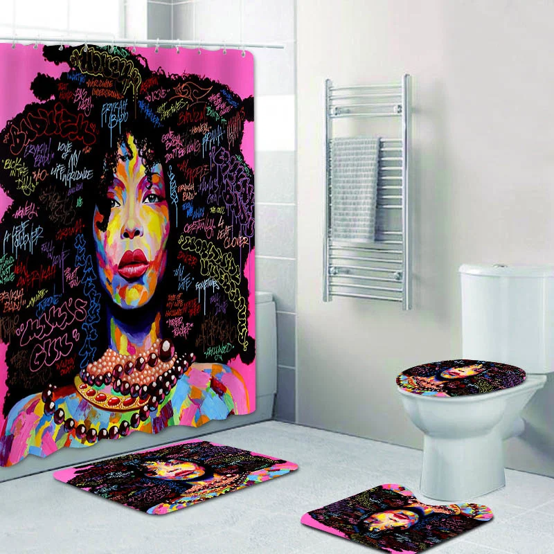 Черная занавеска для душа с граффити в стиле поп-арт девушек афроамериканская