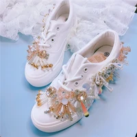 womens round toe rhinestones 3d flowers sneakers platform casual shoes diy x mas gift girls new 2022 white canvas