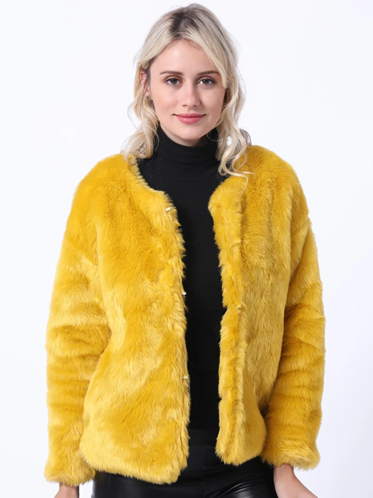 Autumn Winter Fashion Warm Faux Rabbit Fur Coats Women 2022 Casual Long Sleeve White Furry Coat Ladies High Street Fur Jackets