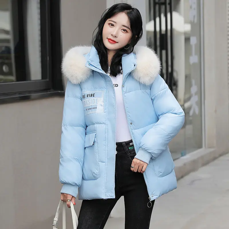 2023 New Winter Parkas Women Fashion Jacket Fur Collar Hooded Coat Thicken Loose Female Warm Cotton Padded Outerwear C13