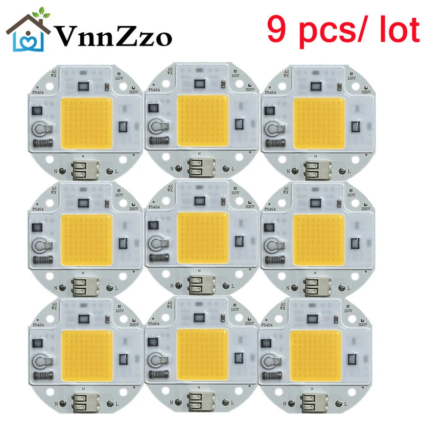 9pcs/ lot 100W 70W 50W COB LED Chip 220V 110V LED COB Chip Welding Free Diode for Spotlight Floodlight Smart IC No Need Driver