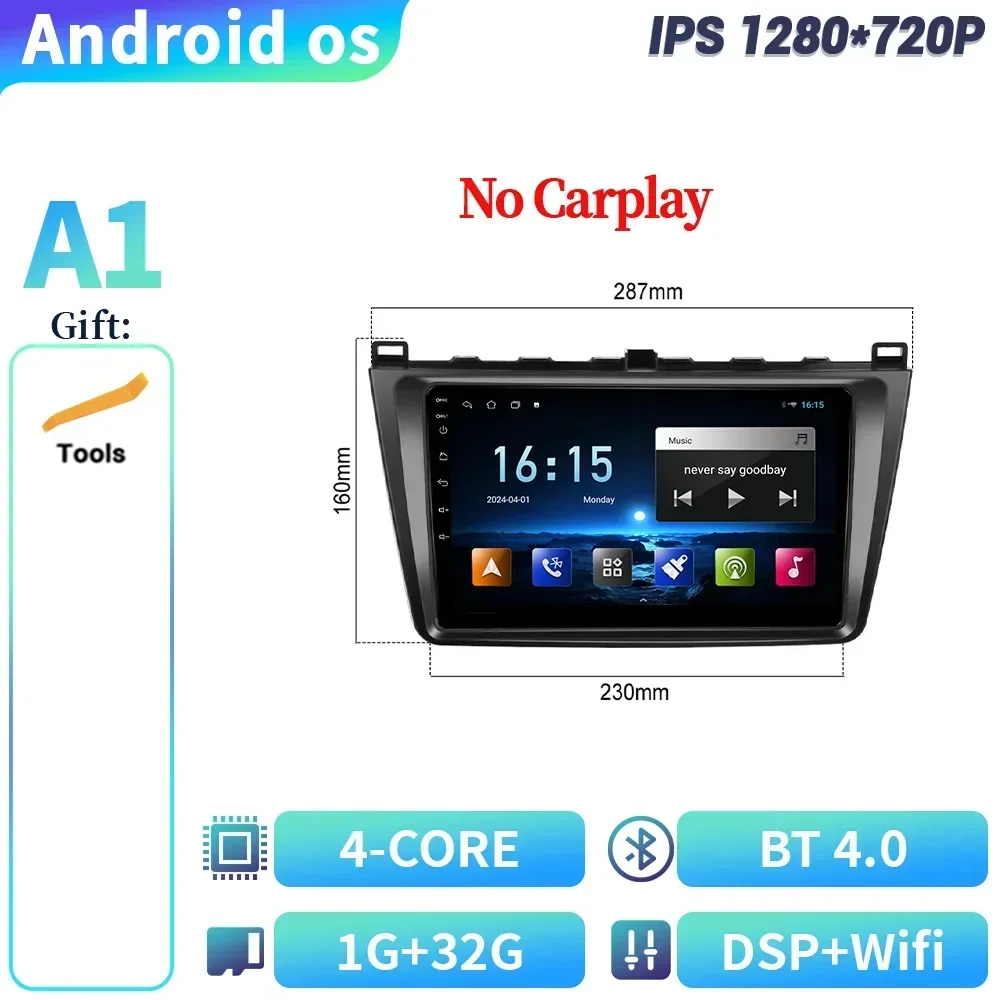 

Беспроводной стерео головное устройство Carplay, WIFI, 2DIN экран для Mazda 6 GH 2007-2012 Android 14, автомобильное радио, мультимедийная навигация