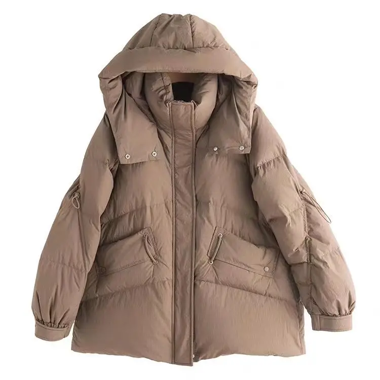 Hat Detachable Winter Warm Thick Down Coats Women Short Loose Fashion White Duck Down Lady Down Jacket Elegant Clothes M25