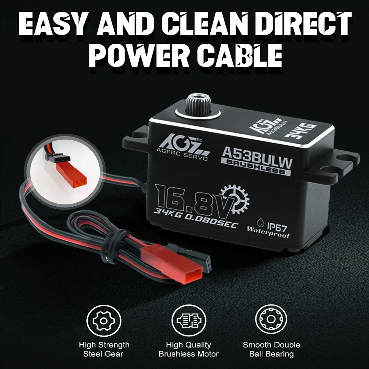 Фото DroMaAGFRC Low Profile A53BULW 3S/4S 34KG Программируемый бесщеточный сервопривод с высоким крутящим моментом для радиоуправляемых автомобилей масштаба 1/10, краулеров, багги и гоночных моделей. №4