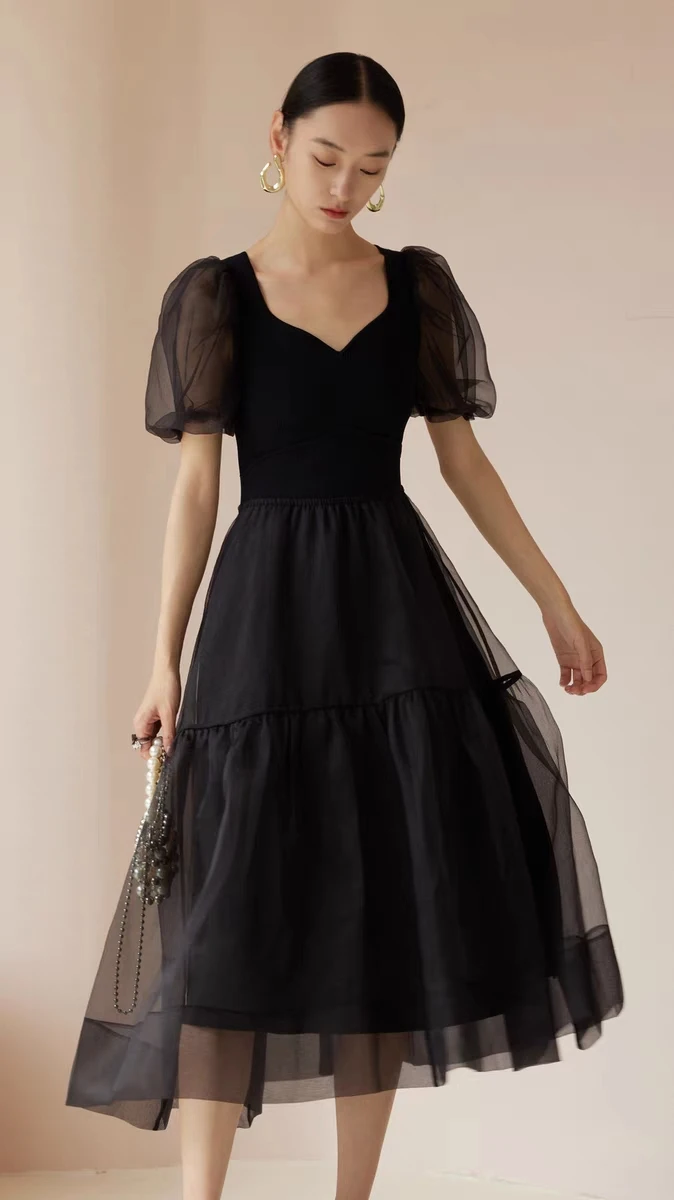 

2023 Women's Clothing Summer New Waist Black Dress 0720