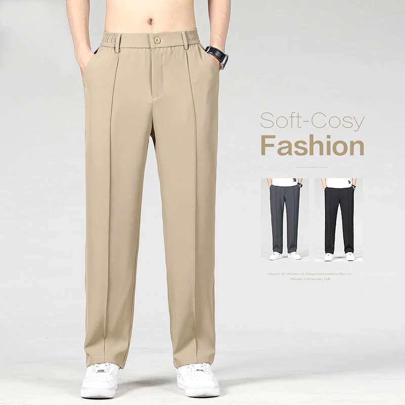 

Summer Men's Stretch Casual Pants Thin Business Elastic Waist Trousers Male Khaki Loose Straight Pant Clothing Plus Size M-4XL