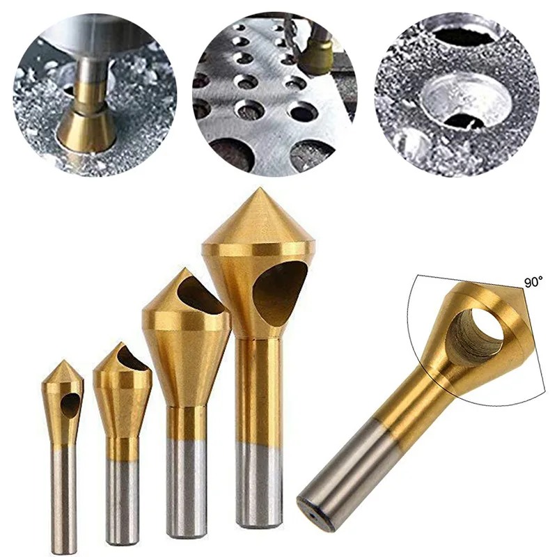 

4pcs Set Titanium Countersink Deburring Drill Taper Hole Cutter Steel/Aluminum Countersunk Head Chamfering Tools 2-5-10-15-20