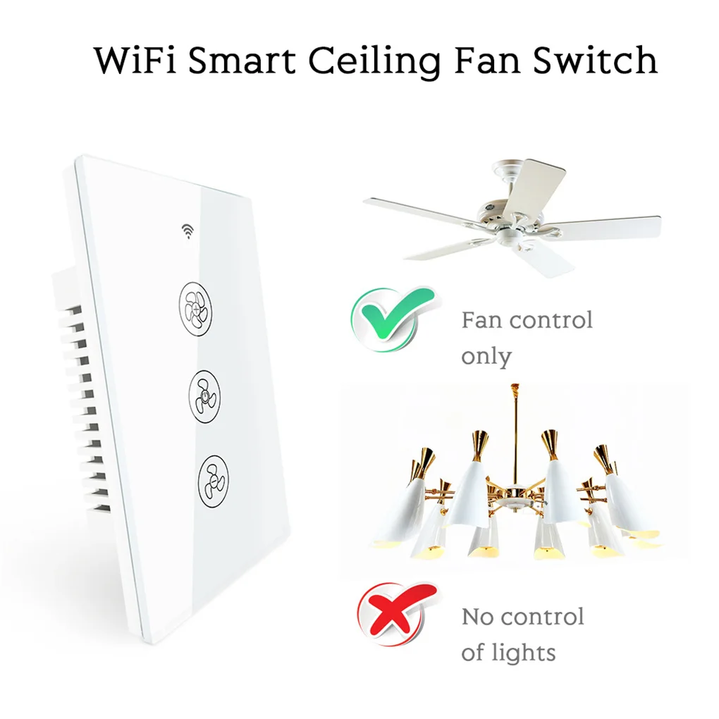 

Tuya US Plug Smart WiFi 3 Gang Fan Switch RF Controller APP Remote Timer Wall Control Switch with Backlight