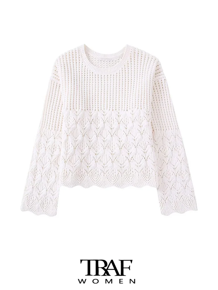 

Женский трикотажный свитер с круглым вырезом и длинным рукавом