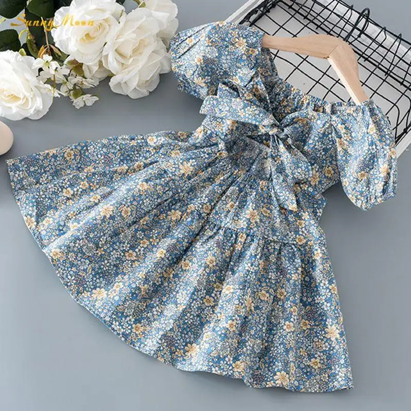 

Модная детская хлопковая юбка принцессы, летняя Милая одежда с рукавами-фонариками для маленьких девочек, Цветочное платье