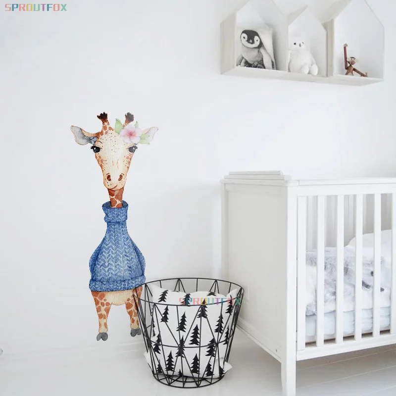 

Sweater Deer With Flowers Standing Deer 30*75 Decorative Wall Stickers Children'S Room Decorative Backdrop Self Adhesive