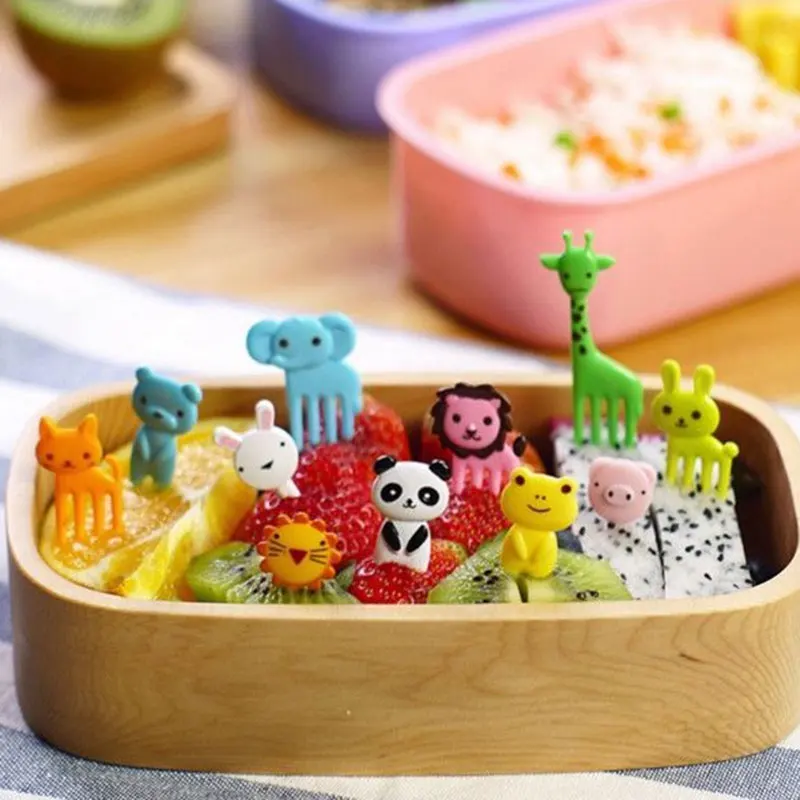 

10 шт./компл. Bento милый чехол с животным узором Еда фрукты выбирает вилки Коробки для обедов аксессуар Декор инструмент