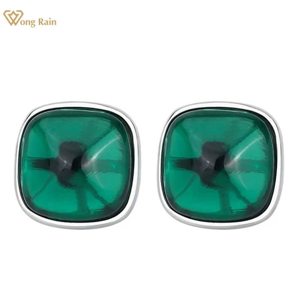 

Wong Rain 100% 925 Sterling Silver Sugar-loaf Cut Lab Sapphire Emerald Ruby High Carbon Diamonds Ear Studs Earrings Fine Jewelry