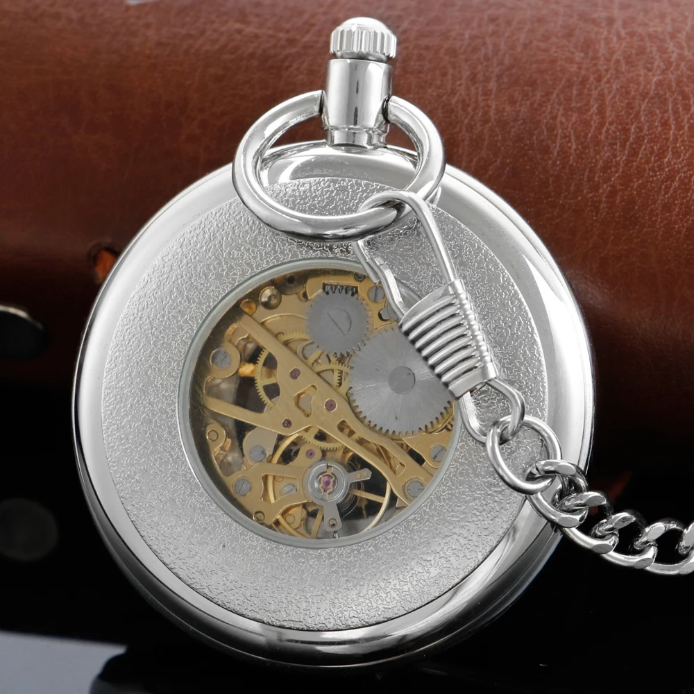 Silver Vintage Classic British Style Steam Punk Skull London Mechanical Pocket Watch Fob Chain Clock Men's and Women's Gift