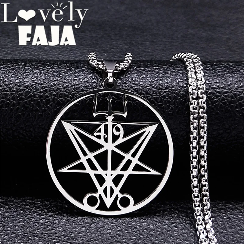 

Quimbanda Temple 49 Symbol Lucifer Sigil Pendant Necklace Stainless Steel Geometric Church of Satan Necklaces Jewelry Gift N4620
