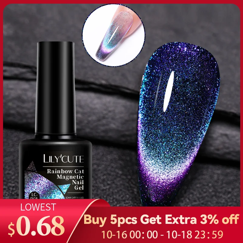 LILYCUTE 9D Rainbow Glitter Cat Magnetic Nail Gel Polish Snowlight Semi Permanent Soak Off Sparkling Nail Varnish LILYCUTE 9D Rainbow Glitter Cat Magnetic Nail Gel Polish Snowlight Semi Permanent Soak Off Sparkling Nail Varnish