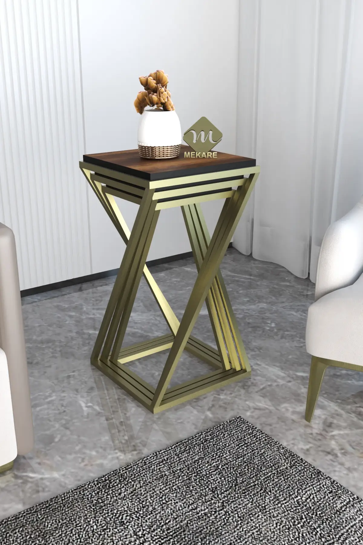 

Design Gold Hourglass Nesting Table Walnut
