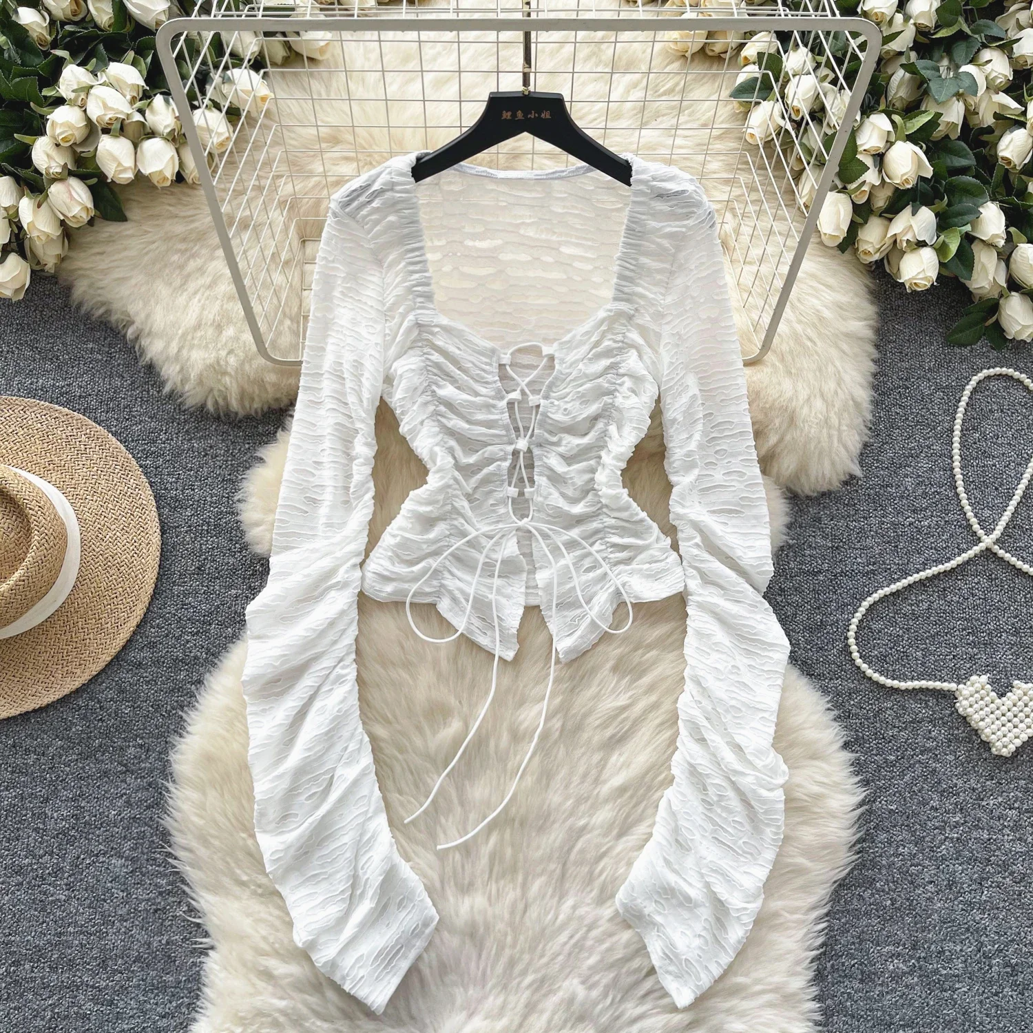 Hotsweet винтажный элегантный квадратный воротник с длинными рукавами шикарный