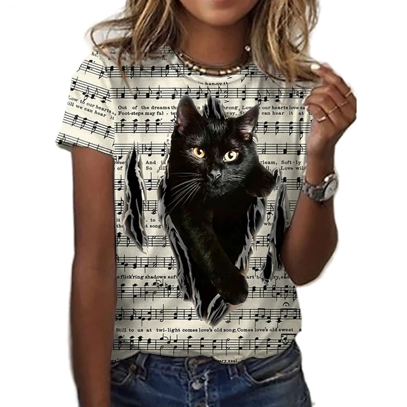 New Summer Aesthetic Women's T-shirt Kawaii 3d Cat Print Fashion Street Short Sleeve Outdoor Sports Party Top Camping Clothes Br