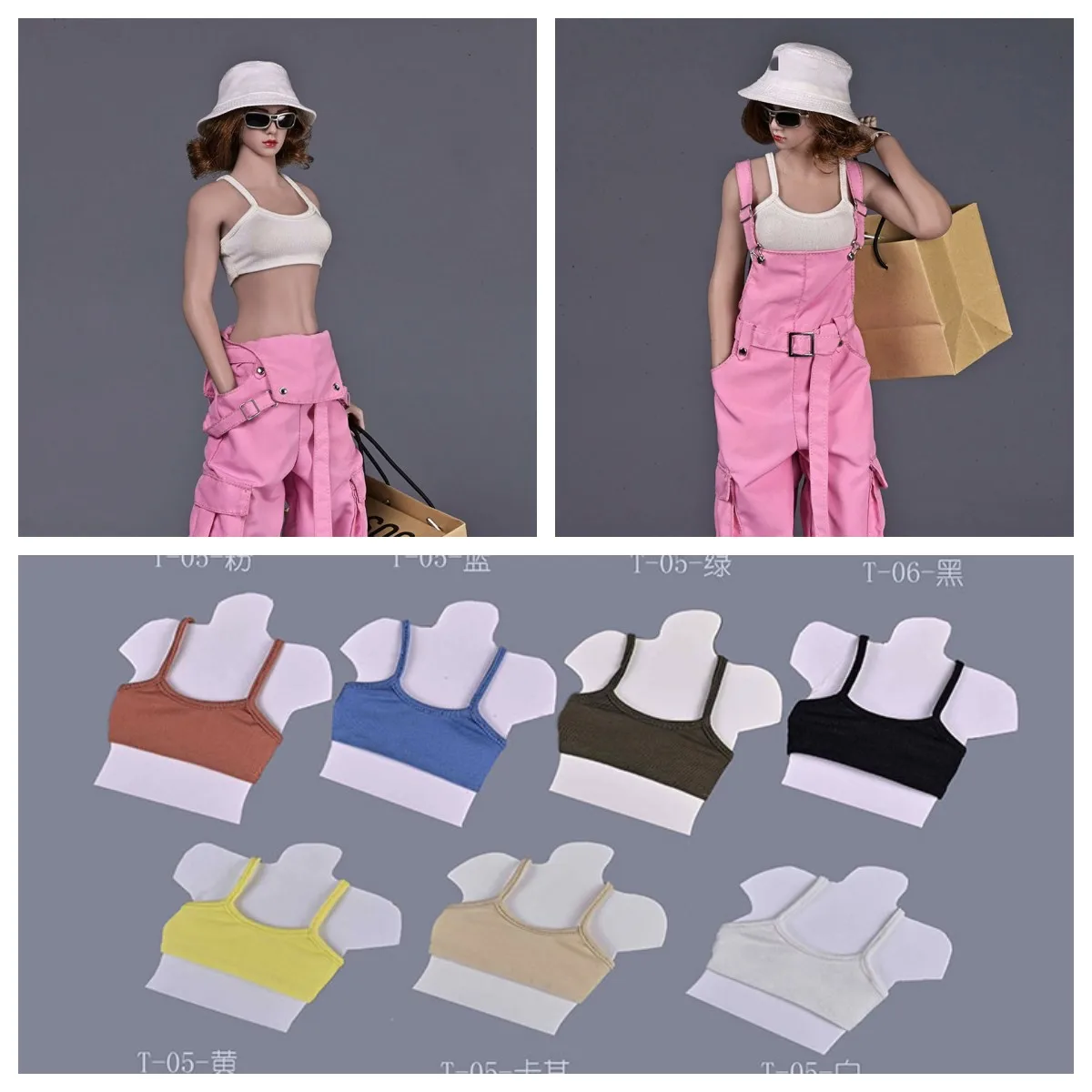 

1/6 Female Vest Small Strap Clothes Model Fit 12'' Soldier Action Figure Wear Rompers Overall Bib Pants Body Dolls