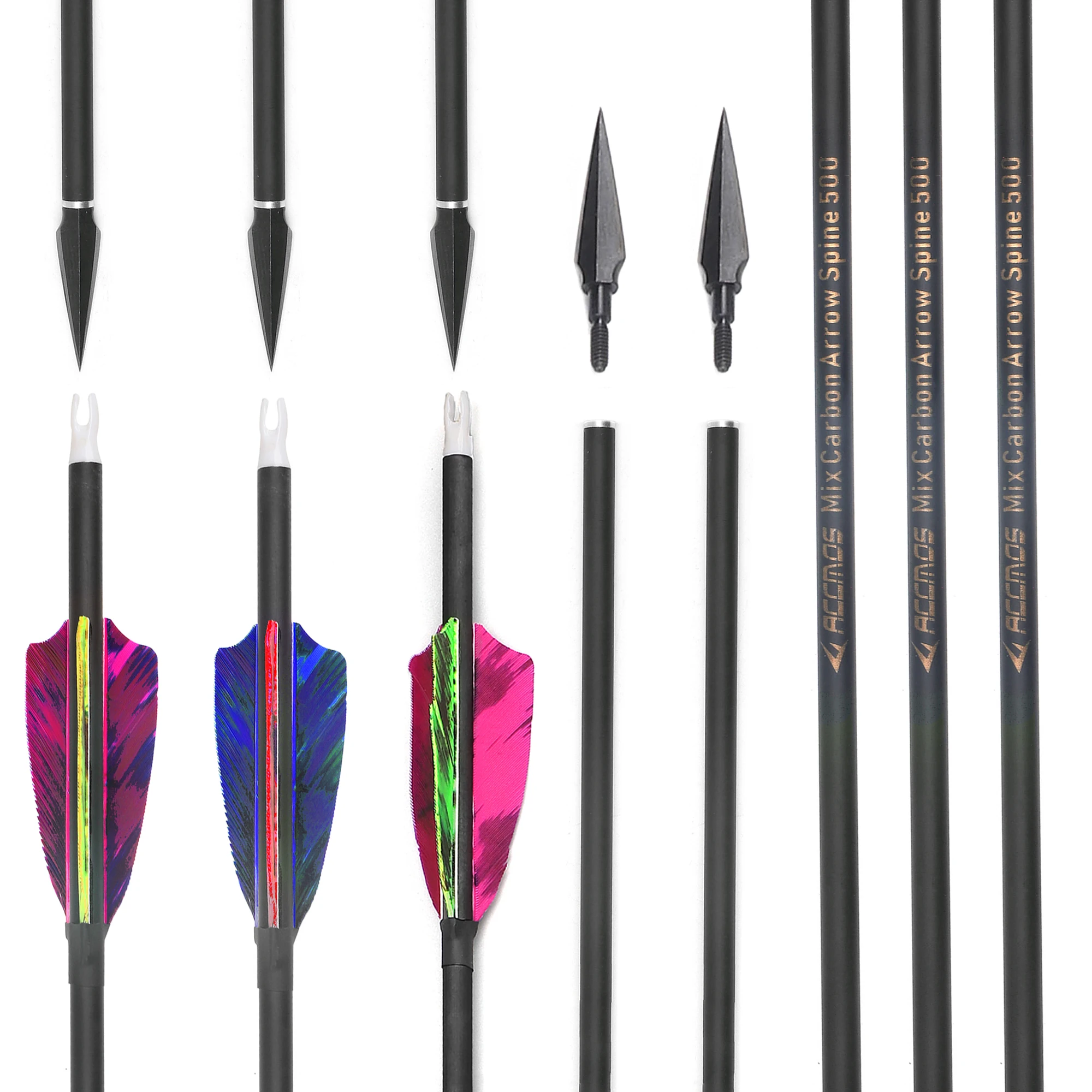 

ACCMOS 12pcs Carbon Arrow ID6.2mm Spine 300 350 400 500 600 700 800 Real Feather Archery Hunting Shooting Accessories