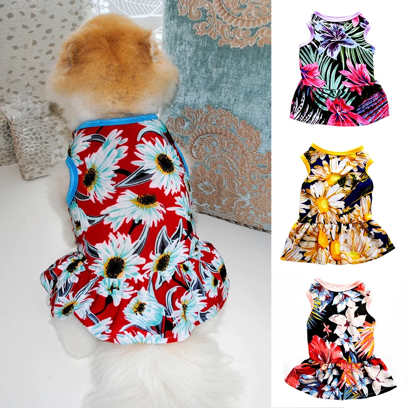

Summer Pet Dog Vest Cool Hawaiian Dog Skirt Pet Dog Clothes Pet Wedding Dress Floral Dog Dress For Small Medium Dog