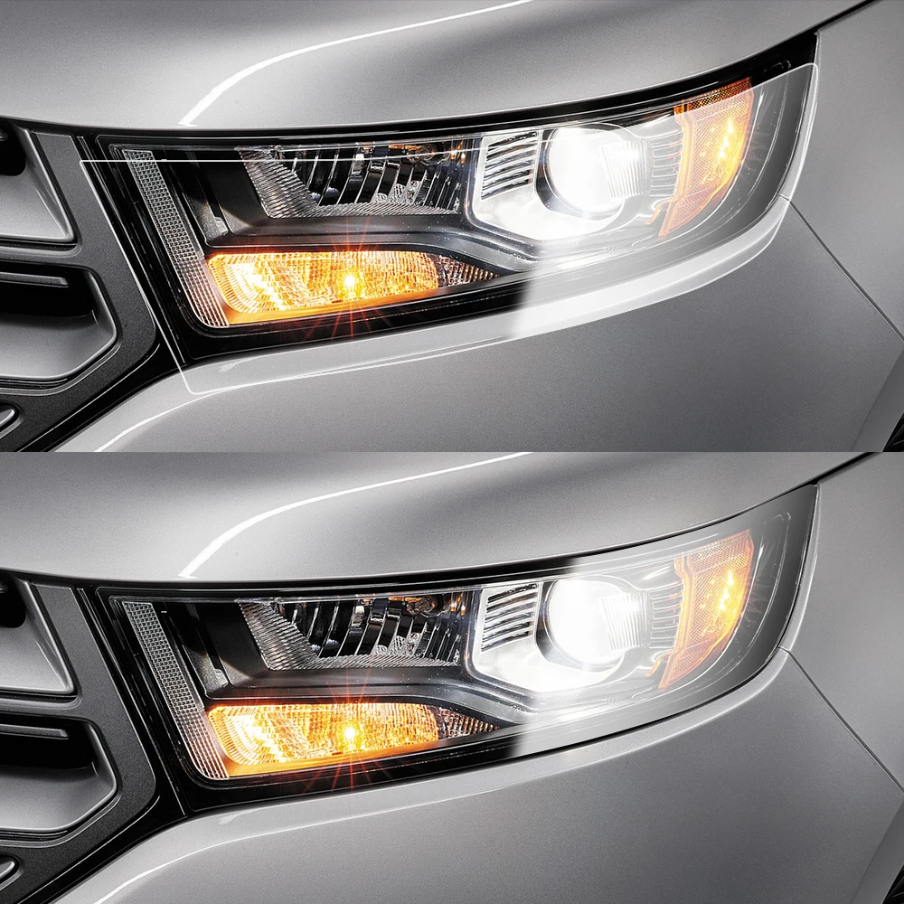 Фото Защитная пленка из ТПУ для фар автомобиля Ford Edge 2015-2023, дымчато-черная, предварительно вырезанная, глянцевая, антицарапийная, комплект для оклейки автомобиля виниловой пленкой №1