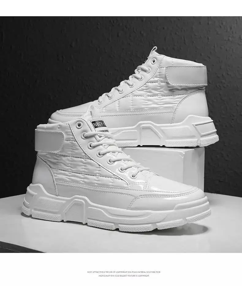 

2023 Men's Spring Autumn Leather High Top Casual Work Boots New Thick Bottom Non Slip Fashionable Warm Casual Board Shoes