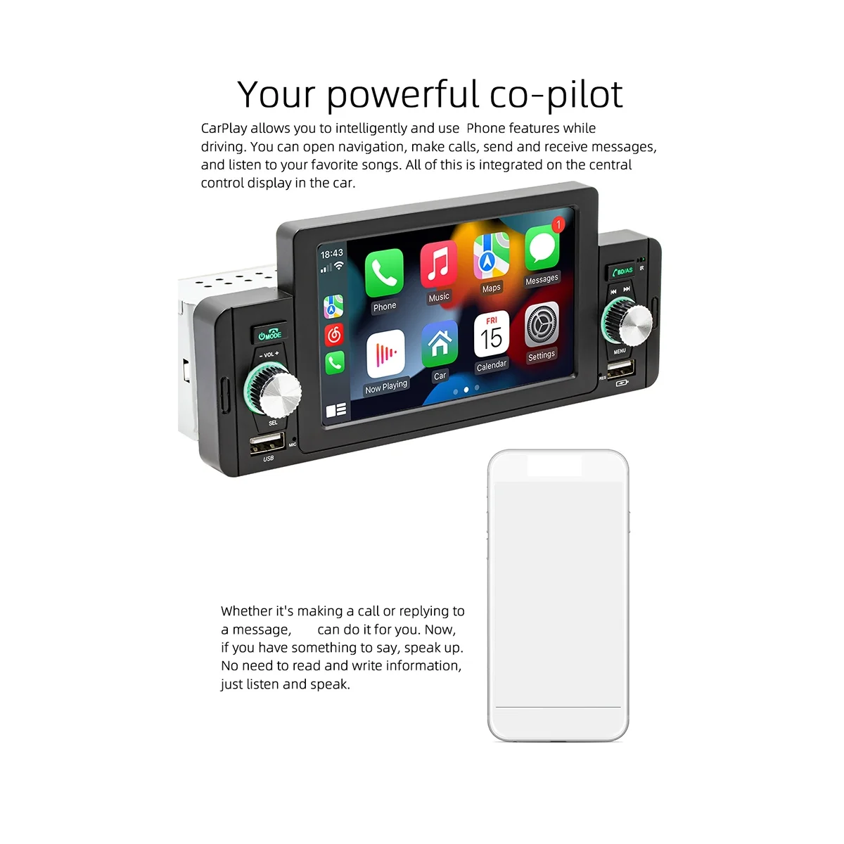 5-дюймовый автомобильный радиоприемник 1 Din CarPlay Android Автомобильный