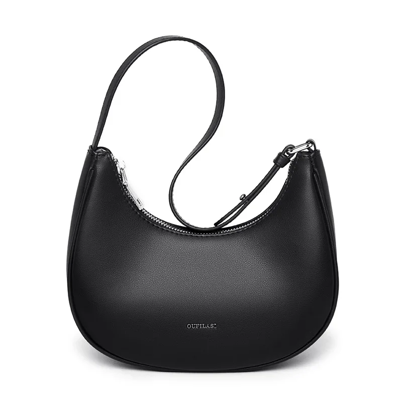 

French Niche Leather Handbag Women's New Top Layer Cowhide Shoulder Underarm Bag Crescent Bag