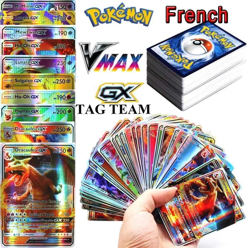 

50-150Pcs French Version Pokemon Card Featuring 300 Gx 100 Tag Team 146 V 54 VMAX 20 EX 20 MEGA