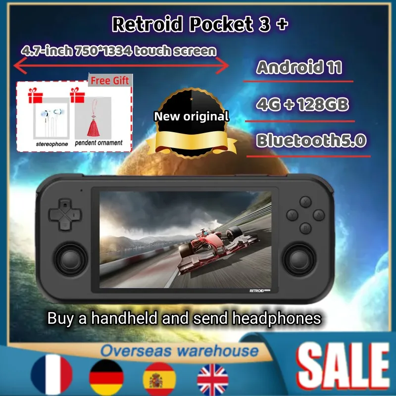 

2023 портативная игровая консоль Retroid Pocket 3 Plus, сенсорный экран 4,7 дюйма, 4 Гб + 128 Гб, Android 11, карманный 3 +, портативная, 2,4 ГБ/телефон, Wi-Fi, подарок
