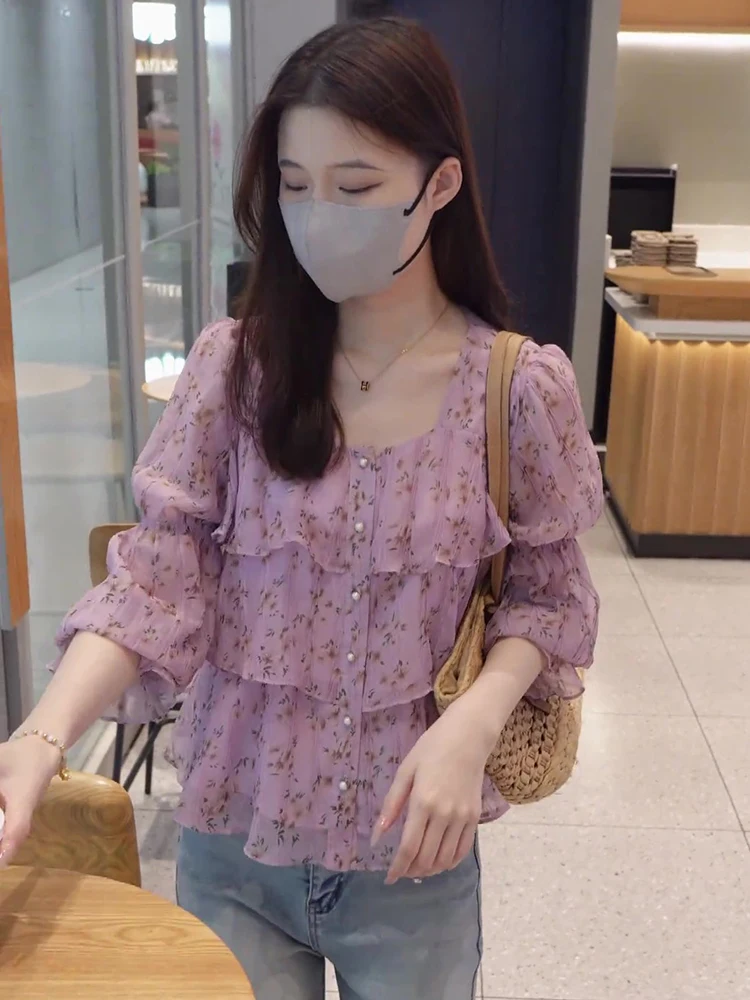 Рубашки с французским вырезом High Sense и цветочным принтом женские летние новые