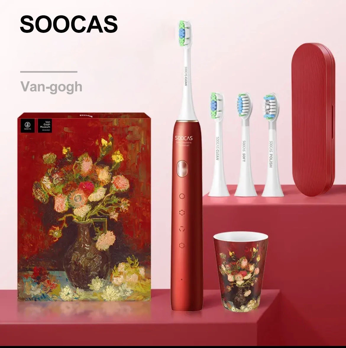 

SOOCAS Van Gogh X3U электрическая зубная щетка красная умная ультра звуковая зубная щетка Улучшенная тип-c заряжаемая для взрослых IPX7 водонепроницаемая