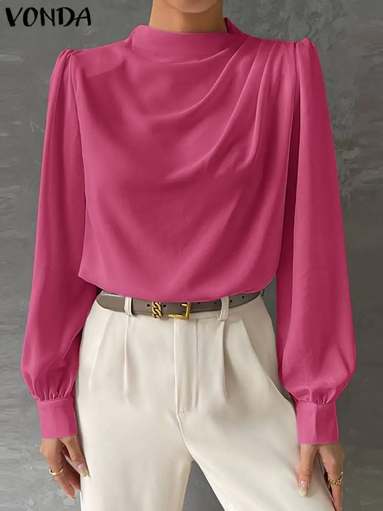 VONDA женские элегантные офисные топы с воротником-стойкой однотонная блузка