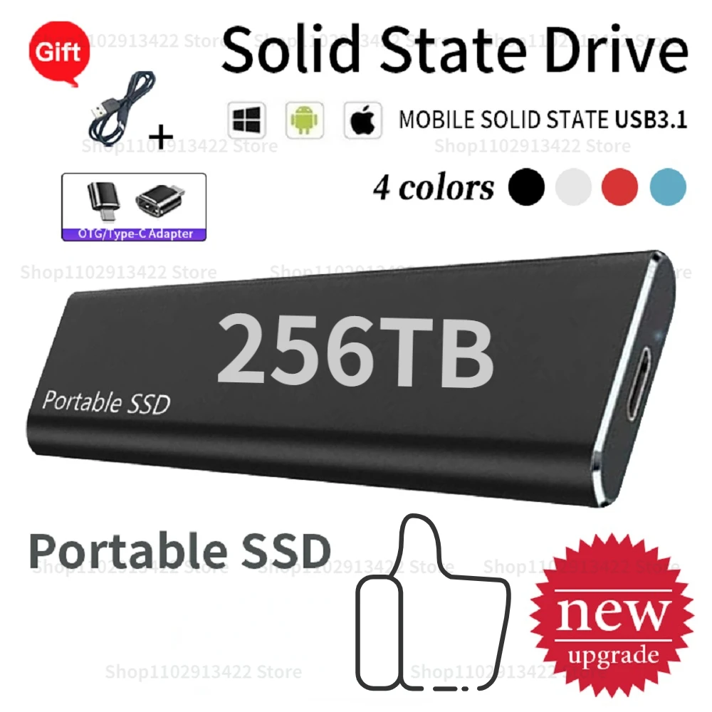 

New 256TB 128TB Portable SSD USB3.1 High-speed External Hard Disk 2TB Mobile Solid State Drive Type-C for Notebook Laptop Mac