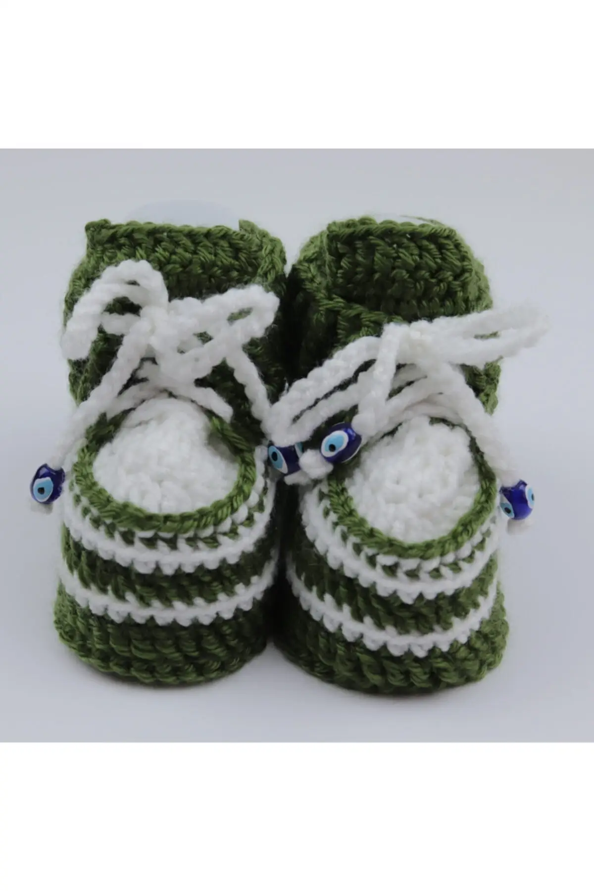 

Hand-knitted Baby Shoes / Green-white Color Baby Shoes