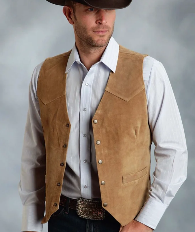 

Brown Vest Men's Formal Business Suit Suede Waistcoat Groomsmen for Wedding New Cowboy