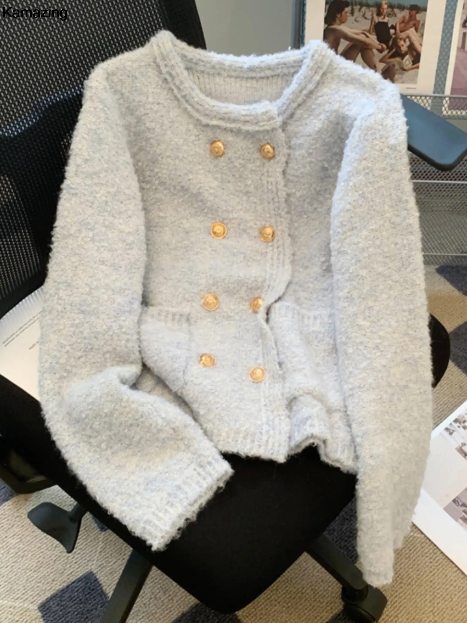 

Women's Vintage Double Breasted Cardigan Korean Elegant Knitted Outwear Autumn Winter Female Sweater Tops 2023 New