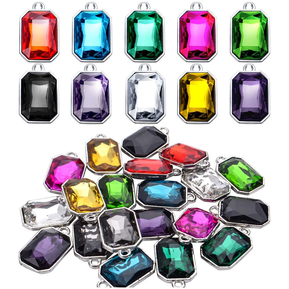 

20pcs Crystal Dangle Charms Long Octagon Shaped Rhinestone Birthstone Pendants for DIY Necklace Crafts Jewelry Making,10 Colors