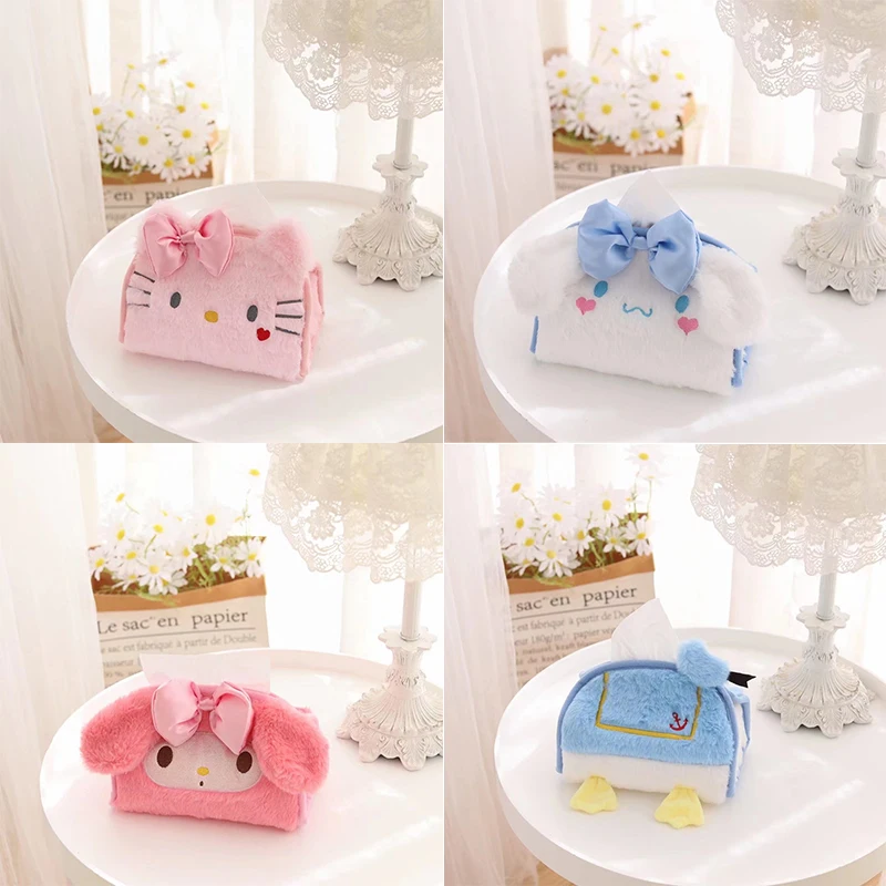 

Sanrios Hello Kittys девушка мультяшная коробка для салфеток японская простая кавайная Аниме Фигурка домашняя спальня портативная салфетка для хранения