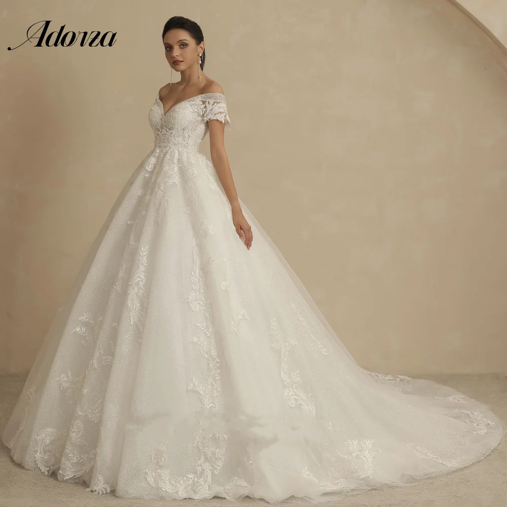 

Adorza Elegant Ball Gown Princess Dress 2023 Lace Applique Flower Off-the-shoulder Sweetheart Boho Wedding Custom for Women