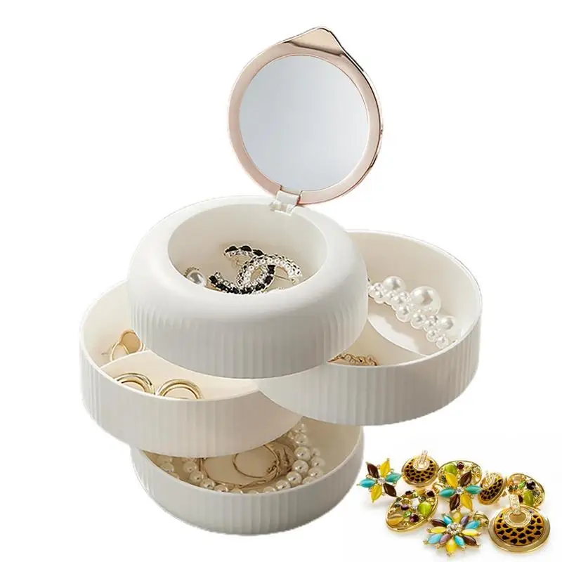 

Rotatable Jewelry Organizer Earring Holder 4-Layer With Mirror 360 Degree Rotation Non Fading Jewelry Organizer For Watch